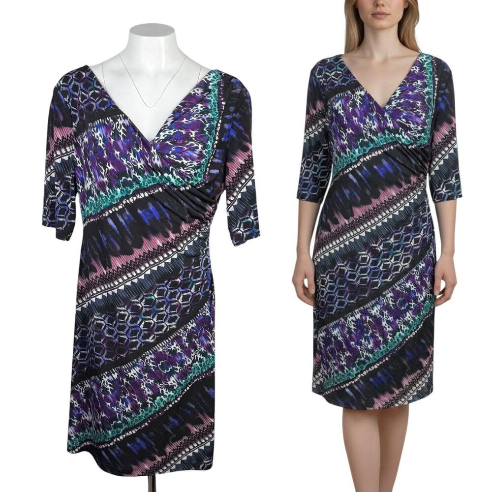 CONNECTED APPAREL Abstract Print Multicolor Sheath Dress Women's Size 12